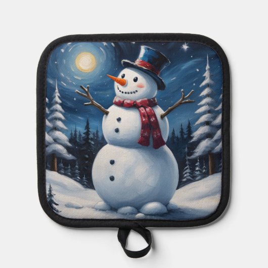 Gelukkig kerstman van sneeuw pannenlap (Voorkant)