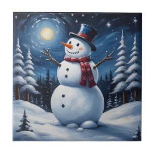 Gelukkig kerstman van sneeuw tegeltje