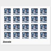 Gelukkig kerstman van sneeuw vierkante sticker (Vel)