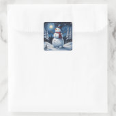 Gelukkig kerstman van sneeuw vierkante sticker (Tas)
