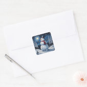 Gelukkig kerstman van sneeuw vierkante sticker (Envelop)