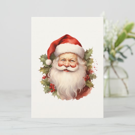 Gelukkig Kerstman Vintage Kerstkaart (Staand voorkant)