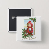 Gelukkig kerstmeisje met snoezels vierkante button 5,1 cm (Voorkant /achterkant)