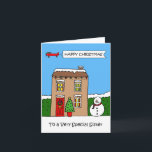 Gelukkig Kerstmis aan Zuster Schattige Feestelijk  Kaart<br><div class="desc">Een eenvoudige illustratie van een feestelijk huis versierd met sneeuw,  sprookjes,  een krans en een boom. Er vliegt een vliegtuig over het huis en het afbeelding wordt vergezeld door de woorden "Happy Christmas to a very special zus".</div>