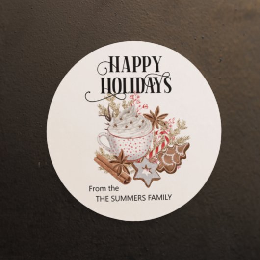 Gelukkig Kerstmis Envelopezegelkoek Heet Chocolade Ronde Sticker