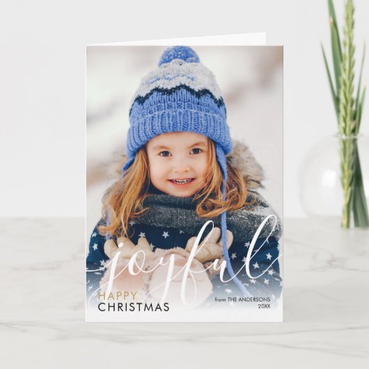 Gelukkig Kerstmis Fotoscript Joyful Chic Modern Feestdagen Kaart (Voorkant)