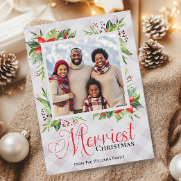 Gelukkig Kerstmis geruite Script Gezinsfoto Feestdagenkaart