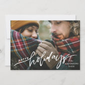 Gelukkig Kerstmis Handlettering Script Overlay Fot Feestdagenkaart (Voorkant)