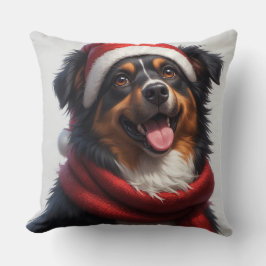 Gelukkig Kerstmis Hond Portret in Kerstman Hoed Kussen