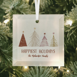 Gelukkig Kerstmis Kerstbomen op Maat Glas Ornament