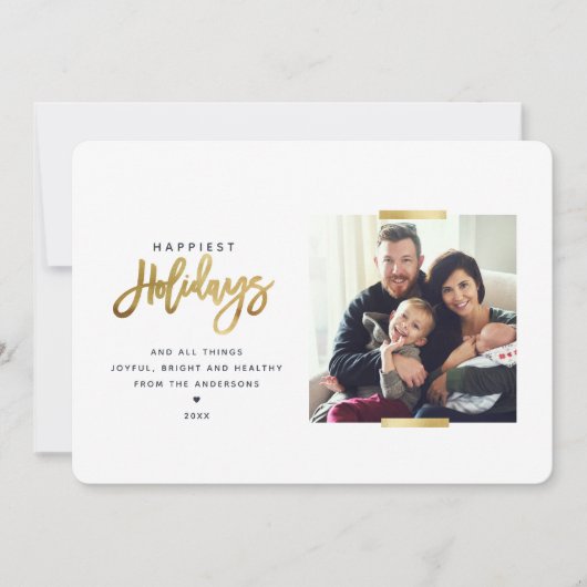 Gelukkig Kerstmis Minimalistisch Goud Modern Foto Feestdagenkaart (Voorkant)