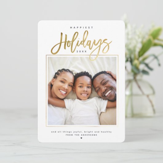 Gelukkig Kerstmis Minimalistisch Gouden Foto Colla Feestdagenkaart (Staand voorkant)