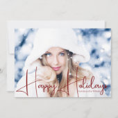 Gelukkig Kerstmis Model Portret Rode Script Overla Feestdagenkaart (Voorkant)