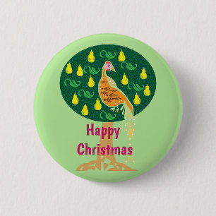 Gelukkig kerstpartridge in perenboom ronde button 5,7 cm