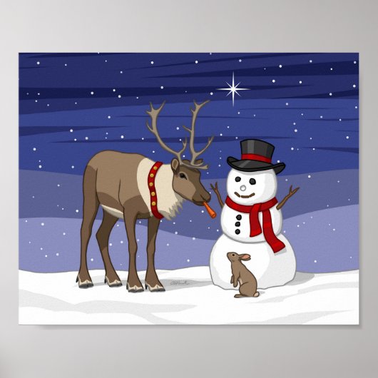 Gelukkig kerstsnowman en Poster voor rendieren (Voorkant)