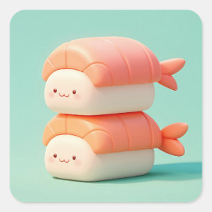 Gelukkig Klei Garnaal Sushi Stapel Vierkante Sticker