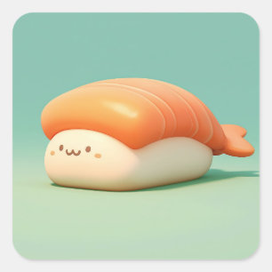 Gelukkig Klei Garnaal Sushi Vierkante Sticker