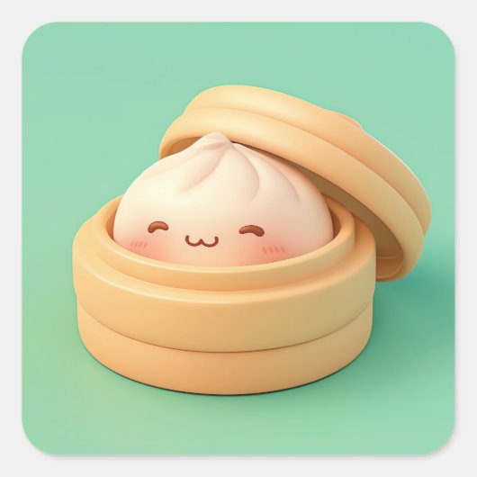 Gelukkig Klei Gestoomd Knoedel Vierkante Sticker (Voorkant)