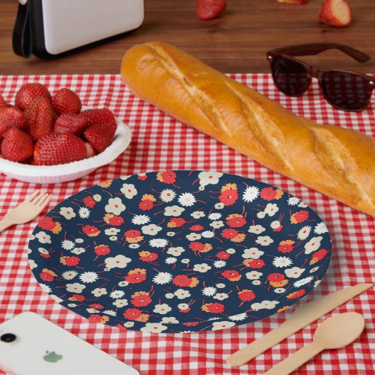 Gelukkig Klein Bloemenpatroon Papieren Bordje (Picknick)