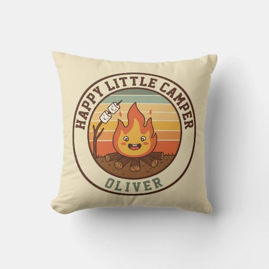 Gelukkig Klein Kampeerder Badge Kussen (Voorkant)