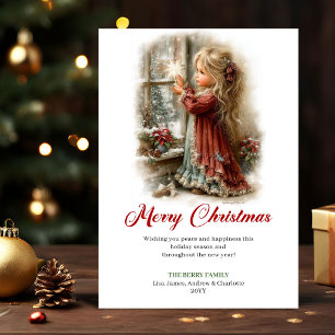 Gelukkig Klein Meisje Kerst Scene Groet Feestdagenkaart
