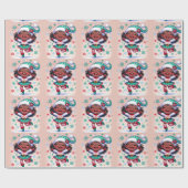 Gelukkig klein zwart meisje kerst elf cadeaupapier (Vlak)