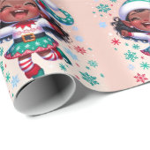 Gelukkig klein zwart meisje kerst elf cadeaupapier (Rol Hoek)