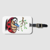 Gelukkig Kleine Ladybug met Telefoon - Cartoon Tek Bagagelabel (Voorkant (horizontaal))
