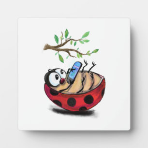 Gelukkig Kleine Ladybug met Telefoon - Cartoon Tek Fotoplaat