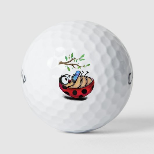 Gelukkig Kleine Ladybug met Telefoon - Cartoon Tek Golfballen (Voorkant)