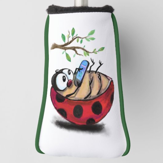 Gelukkig Kleine Ladybug met Telefoon - Cartoon Tek Golfheadcover (Draai 90)