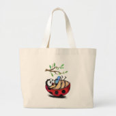 Gelukkig Kleine Ladybug met Telefoon - Cartoon Tek Grote Tote Bag (Voorkant)