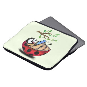 Gelukkig Kleine Ladybug met Telefoon - Cartoon Tek Laptop Sleeve