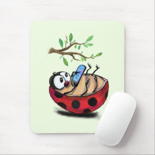 Gelukkig Kleine Ladybug met Telefoon - Cartoon Tek Muismat