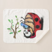 Gelukkig Kleine Ladybug met Telefoon - Cartoon Tek Sherpa Deken (Voorkant (horizontaal))