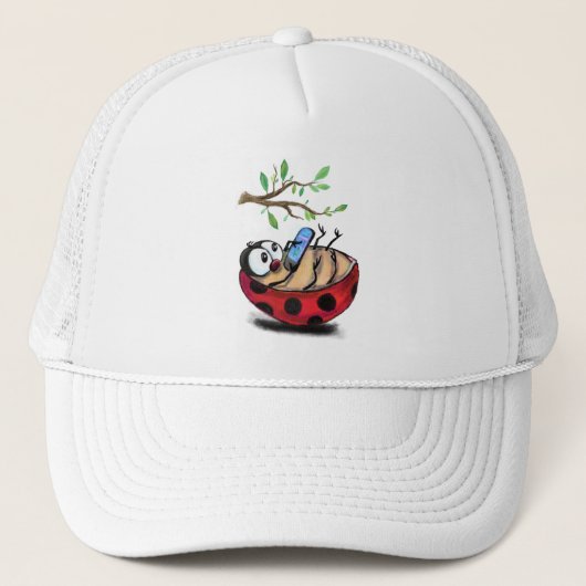 Gelukkig Kleine Ladybug met Telefoon - Cartoon Tek Trucker Pet (Voorkant)