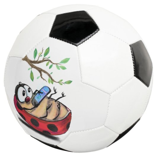 Gelukkig Kleine Ladybug met Telefoon - Cartoon Tek Voetbal (Drie kwart)