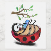 Gelukkig Kleine Ladybug met Telefoon - Cartoon Tek Wijn Etiket (Enkel label)