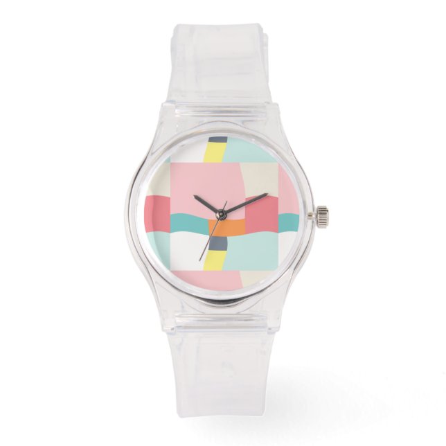 gelukkig kleurenpatroon - roze, turquoise, oranje, horloge (Voorkant)