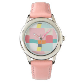 gelukkig kleurenpatroon - roze, turquoise, oranje, horloge