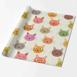 Gelukkig Kleurrijk kawaii Cartoon Katten patroon   Cadeaupapier