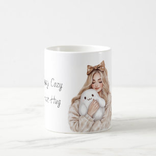Gelukkig Knuffelende Geest Omhelst Blond Meisje Koffiemok