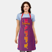 Gelukkig Koken Rood Blauw Streep Schort (Gedragen)