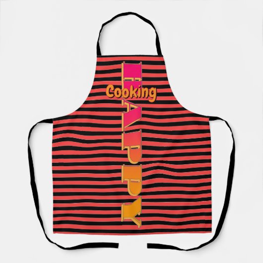 Gelukkig Koken Rood Zwart Horizontale Streep Schort (Voorkant)