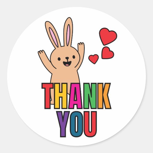 Gelukkig Konijn Dank Je  Ronde Sticker (Voorkant)