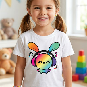 Gelukkig konijn met koptelefoon die naar muziek lu t-shirt