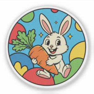 Gelukkig Konijn met Reusachtige Wortel - Kleurrijk Sticker