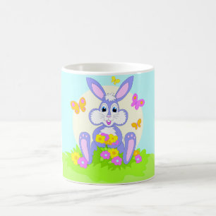 Gelukkig Konijn Vlinders Bloemen Schattig Paars Ko Koffiemok