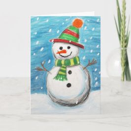 Gelukkig Krijtje Sneeuwman Kerstkaart Kaart