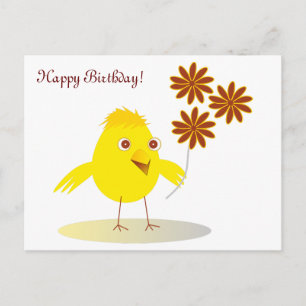 Gelukkig kuiken met bloemen briefkaart